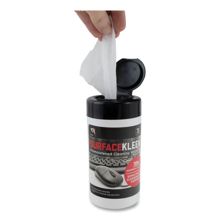 SurfaceKleen Premoistened Alcohol Cleaning Wipes, 6.38 x 5.4, Tub, Unscented, White, 75/Pack