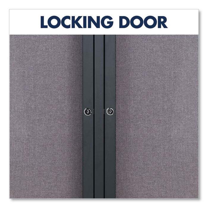 Enclosed Indoor Fabric Bulletin Board with Two Hinged Doors, 48" x 36", Gray Surface, Graphite Gray Aluminum Frame