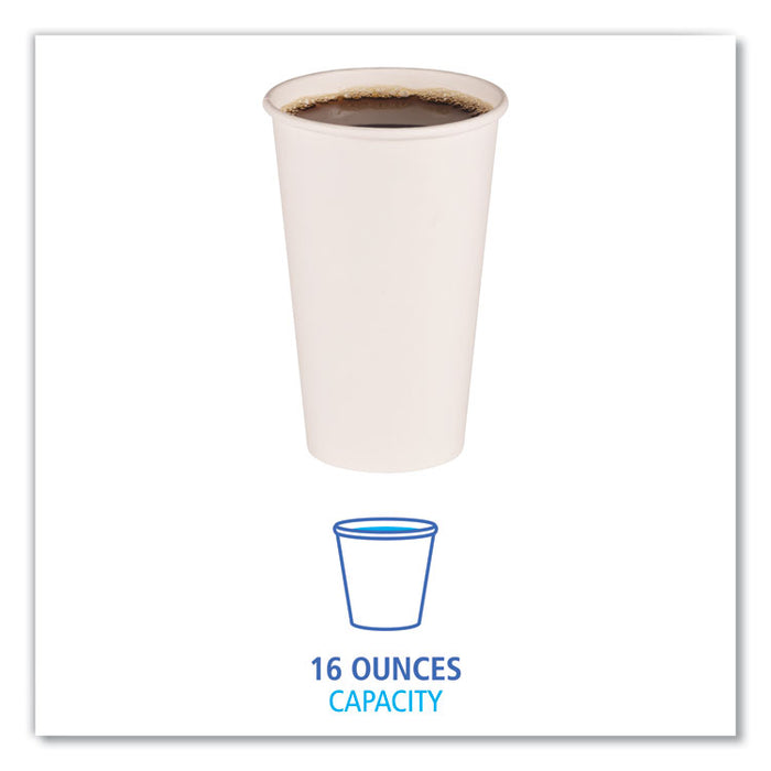 Paper Hot Cups, 16 oz, White, 50/Sleeve, 20 Sleeves/Carton