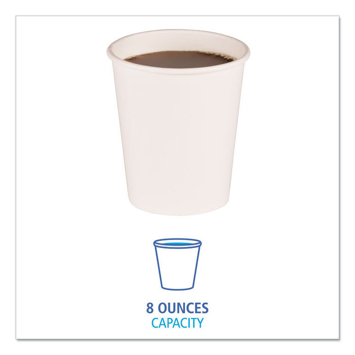 Paper Hot Cups, 8 oz, White, 50/Sleeve, 20 Sleeves/Carton