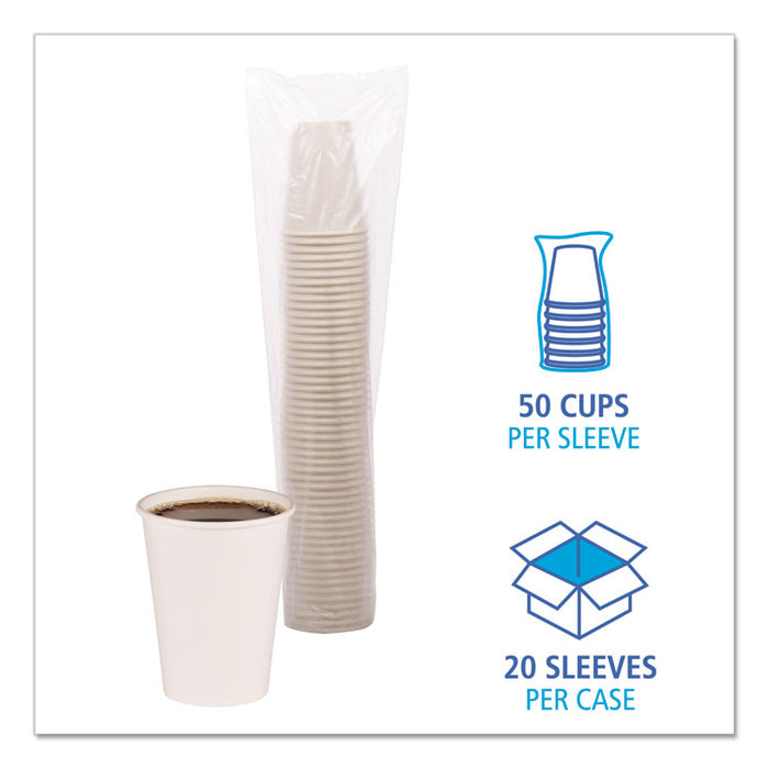 Paper Hot Cups, 12 oz, White, 50/Sleeve, 20 Sleeves/Carton