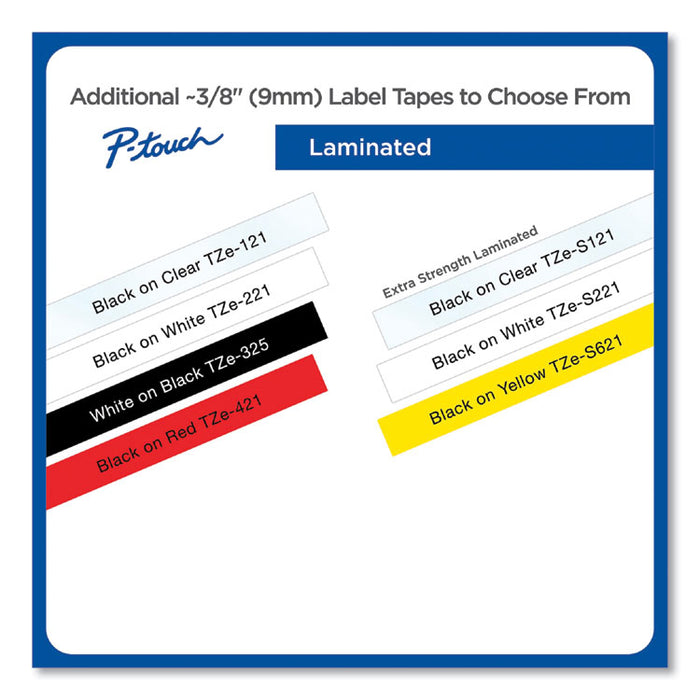 TZe Standard Adhesive Laminated Labeling Tape, 0.35" x 26.2 ft, Black on Clear