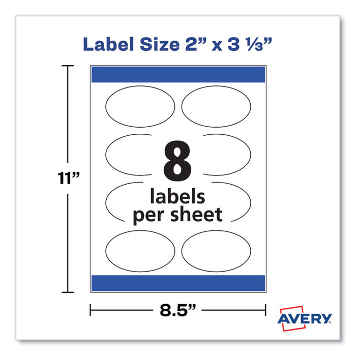 Oval Labels w/ Sure Feed and Easy Peel, 2 x 3.33, Glossy White, 80/Pack