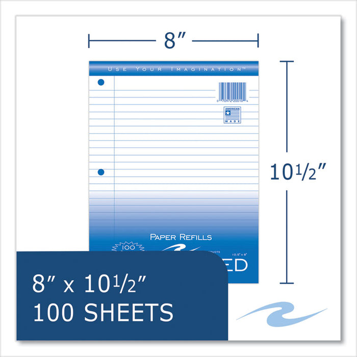 Notebook Filler Paper, 3-Hole, 8 x 10.5, Wide/Legal Rule, 100/Pack