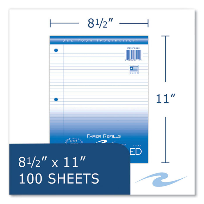 Notebook Filler Paper, 3-Hole, 8.5 x 11, College Rule, 100/Pack