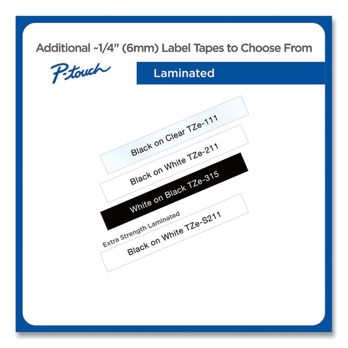 TZe Extra-Strength Adhesive Laminated Labeling Tape, 0.23" x 26.2 ft, Black on White