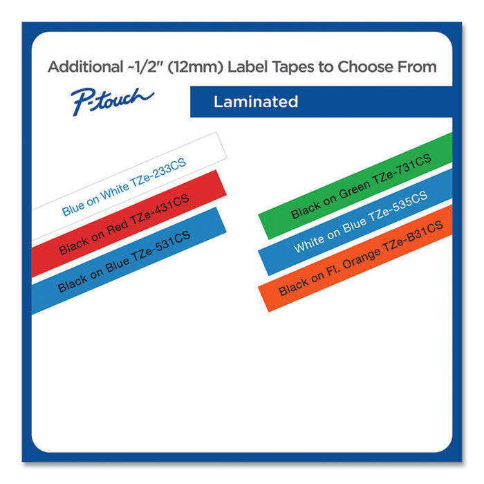 TZe Laminated Removable Label Tapes, 0.47" x 26.2 ft, White on Blue