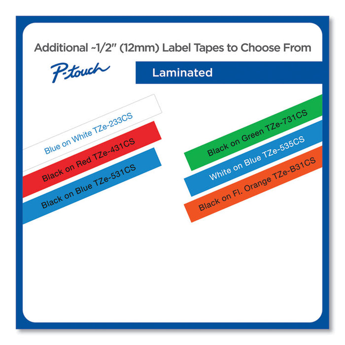TZe Laminated Removable Label Tapes, 0.47" x 26.2 ft, Blue on White