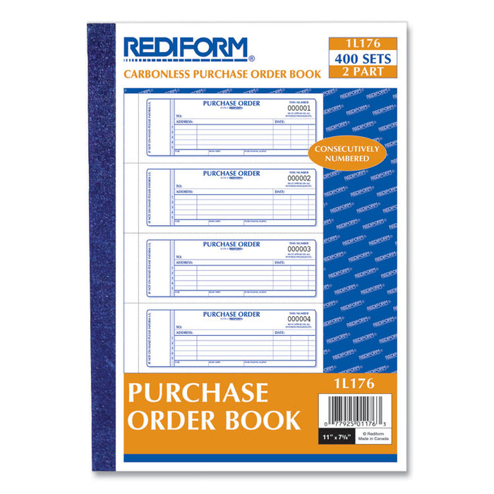 Purchase Order Book, 5 Lines, Two-Part Carbonless, 7 x 2.75, 4 Forms/Sheet, 400 Forms Total