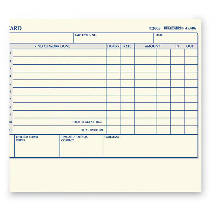 Daily Employee Time Cards, Two Sides, 4.25 x 7, 100/Pad