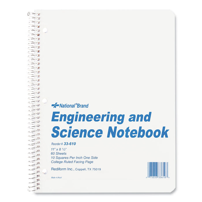 Engineering and Science Notebook, Quadrille Rule (10 sq/in), White Cover, (60) 11 x 8.5 Sheets