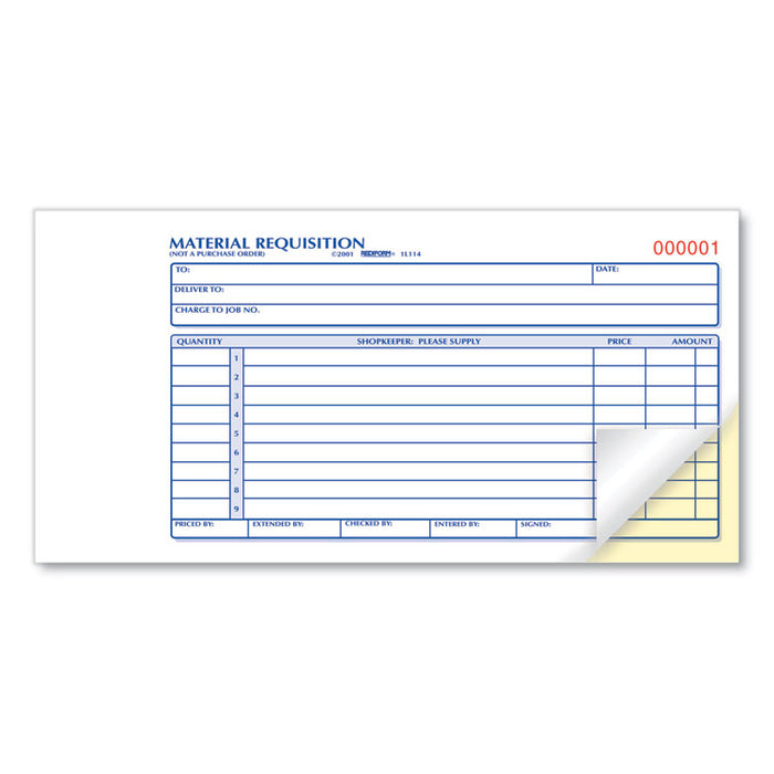 Material Requisition Book, Two-Part Carbonless, 7.88 x 4.25, 50 Forms Total