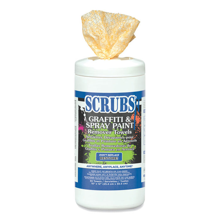 Graffiti and Spray Paint Remover Towels, Citrus, 10 x 12, Neutral Scent, White/Orange, 30/Canister, 6 Canisters/Carton