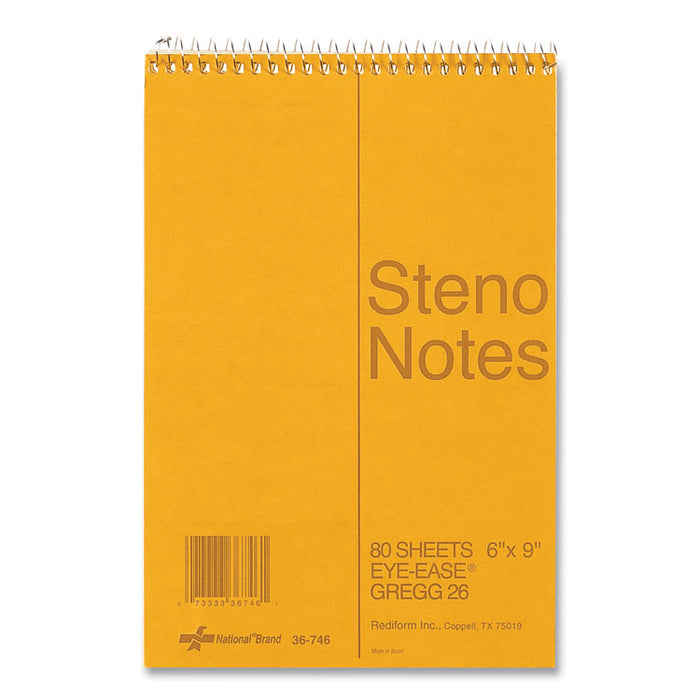 Standard Spiral Steno Pad, Brown Cover, Gregg Rule, (80) Eye-Ease Green 6 x 9 Sheets