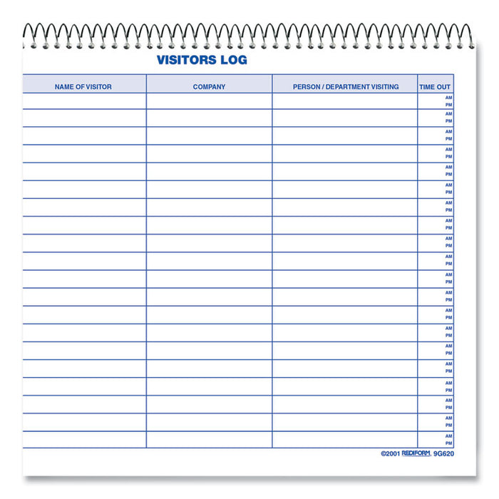 Visitors Log Book, Blue/White/Red Cover, 11 x 8.5 Sheets, 50 Sheets/Book