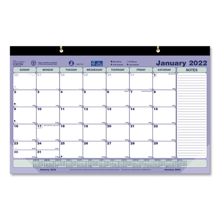 Monthly Desk Pad Calendar, 17.75 x 10.88, White/Blue/Green Sheets, Black Binding, Clear Corners, 12-Month (Jan to Dec): 2026