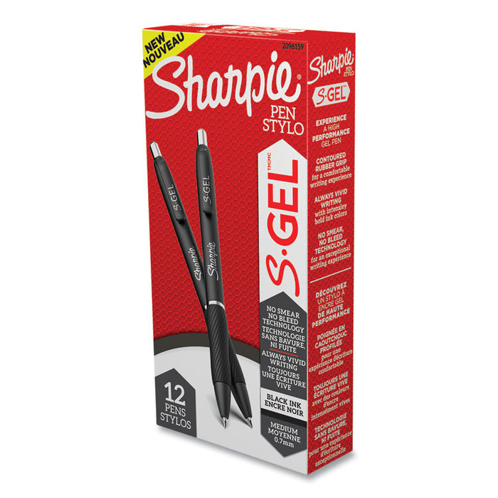 S-Gel High-Performance Gel Pen, Retractable, Medium 0.7 mm, Black Ink, Black Barrel, Dozen