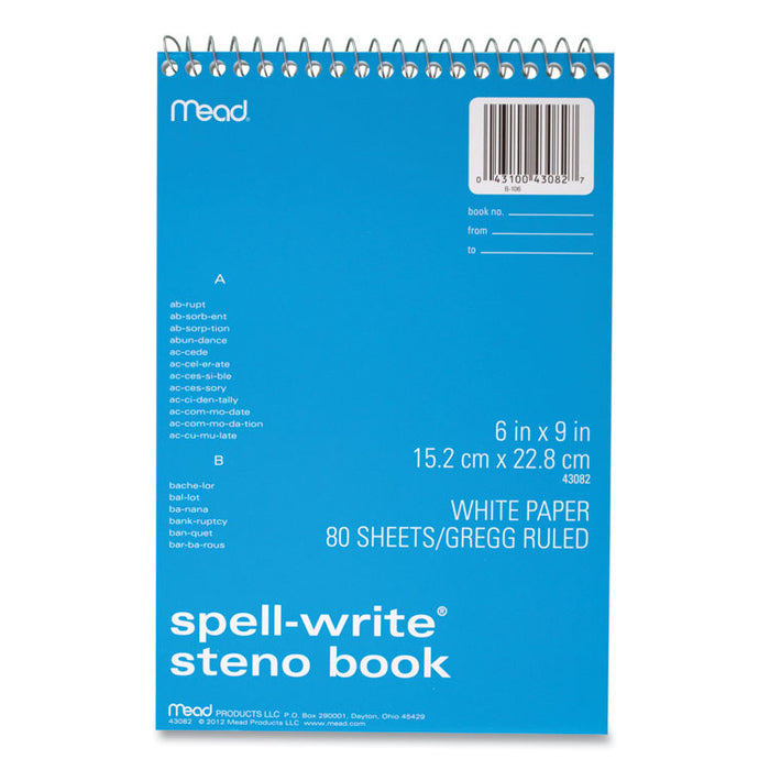 Spell-Write Wirebound Steno Pad, Randomly Assorted Cover Colors, Gregg Rule, (80) White 6 x 9 Sheets