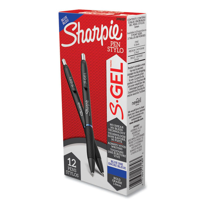 S-Gel High-Performance Gel Pen, Retractable, Bold 1 mm, Blue Ink, Black Barrel, Dozen
