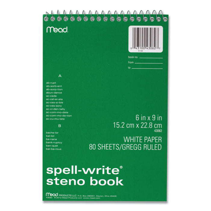 Spell-Write Wirebound Steno Pad, Randomly Assorted Cover Colors, Gregg Rule, (80) White 6 x 9 Sheets