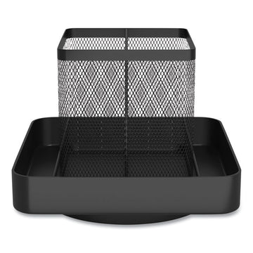 Six Compartment Wire Mesh Rotating Organizer, 6 Compartments, 7.09 x 7.09 x 6.3, Black
