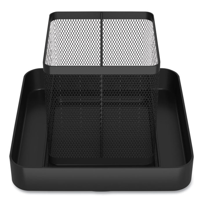 Six Compartment Wire Mesh Rotating Organizer, 6 Compartments, 7.09 x 7.09 x 6.3, Black