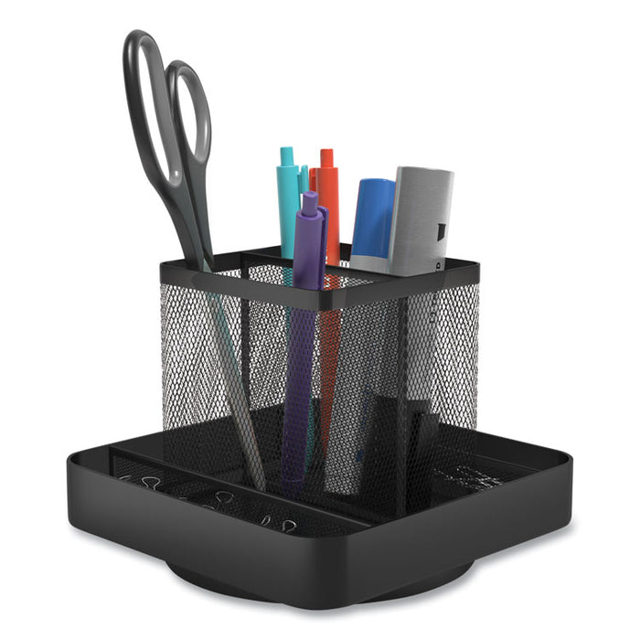 Six Compartment Wire Mesh Rotating Organizer, 6 Compartments, 7.09 x 7.09 x 6.3, Black