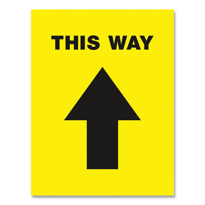 Social Distancing Floor Decals, 8.5 x 11, This Way, Yellow Face, Black Graphics, 5/Pack