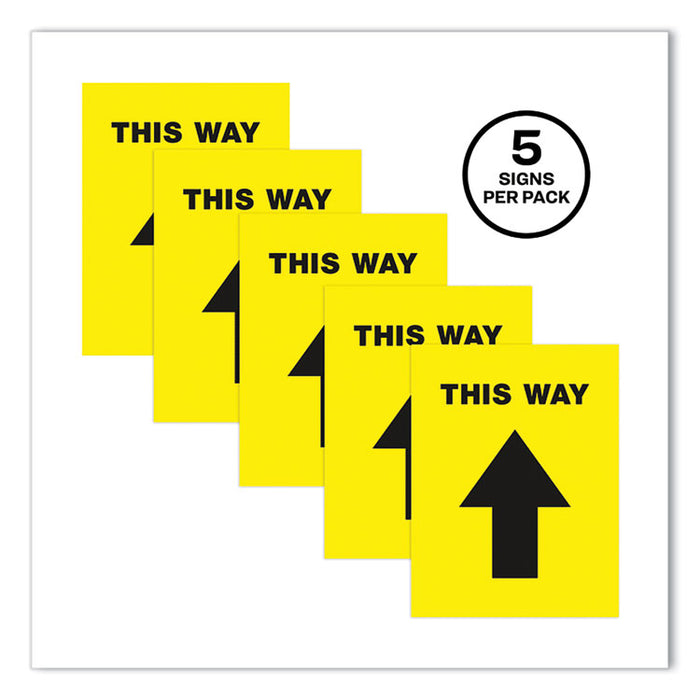 Social Distancing Floor Decals, 8.5 x 11, This Way, Yellow Face, Black Graphics, 5/Pack