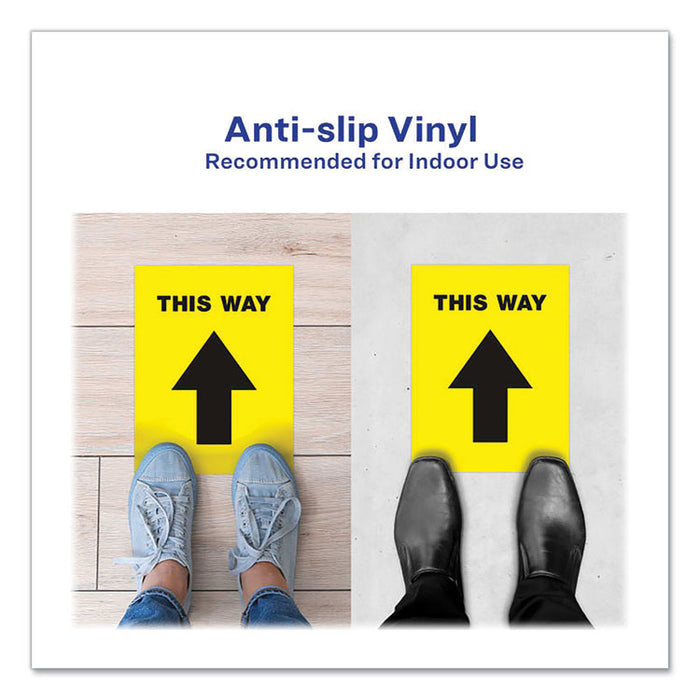 Social Distancing Floor Decals, 8.5 x 11, This Way, Yellow Face, Black Graphics, 5/Pack