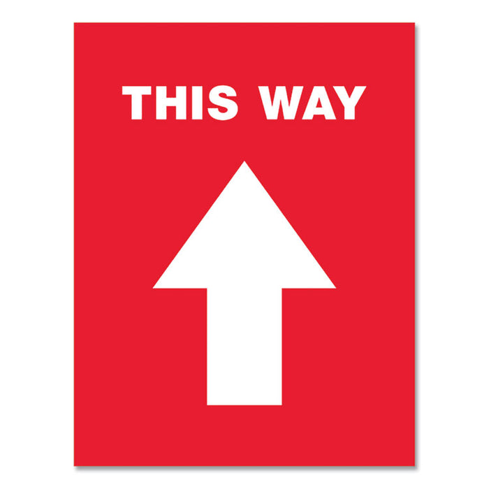 Social Distancing Floor Decals, 8.5 x 11, This Way, Red Face, White Graphics, 5/Pack