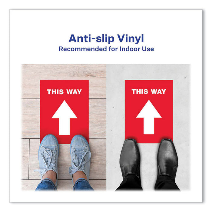 Social Distancing Floor Decals, 8.5 x 11, This Way, Red Face, White Graphics, 5/Pack