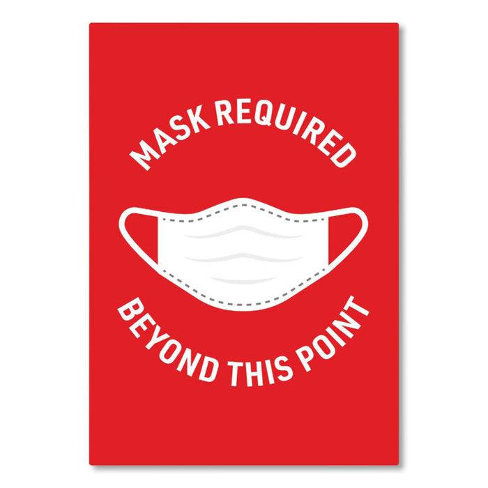 Preprinted Surface Safe Wall Decals, 7 x 10, Mask Required Beyond This Point, Red Face, White Graphics, 5/Pack