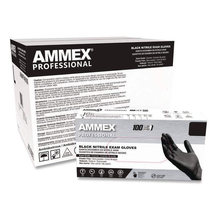 Nitrile Exam Gloves, Powder-Free, X-Large, 3 mil Thick, Black, 100/Box