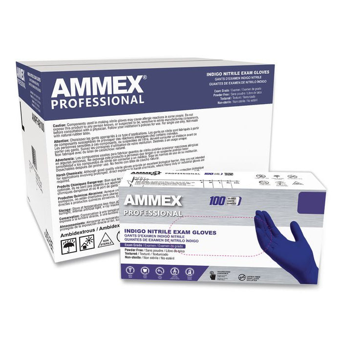Nitrile Exam Gloves, Powder-Free, Large, 3 mil Thick, Indigo, 100/Box