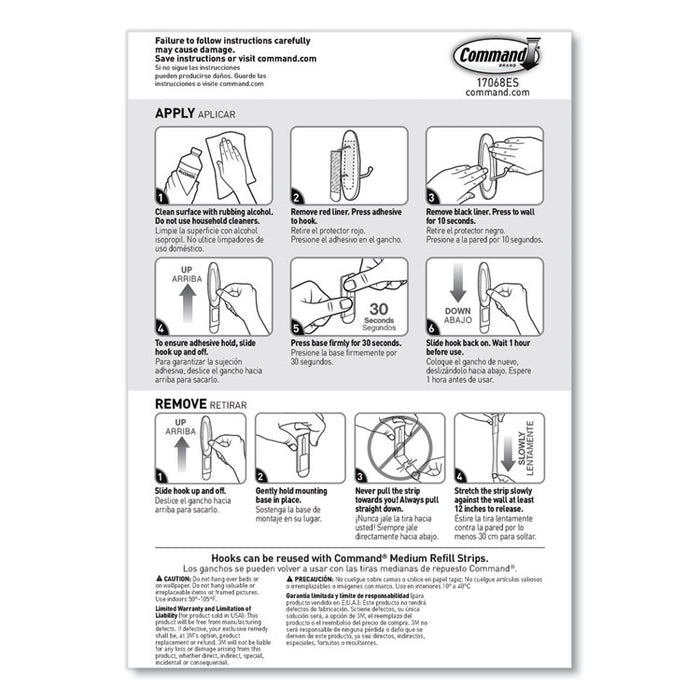 Medium Wire Hooks, Metal Wire, Silver/White, Supports 2 lb, 13/Pack