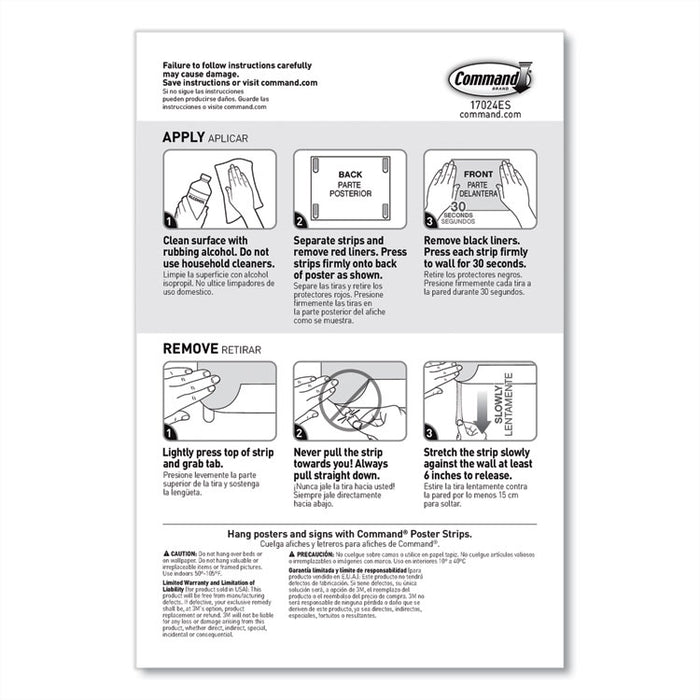 Poster Strip Pairs, Holds Up to 1 lb, 0.63" x 1.75", White, 104/Pack