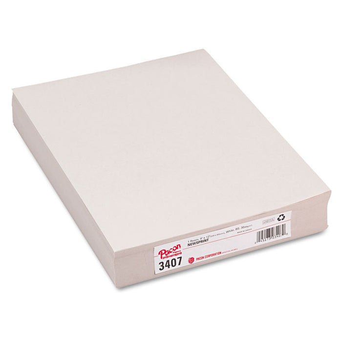 White Newsprint, 30 lb Newsprint Weight, 9 x 12, White, 500 Sheets/Ream
