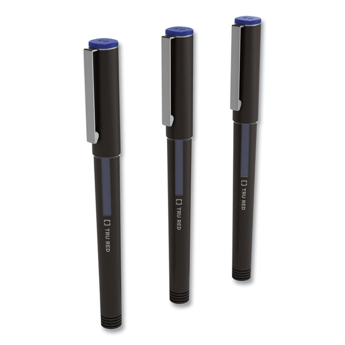 Rollerball Pen, Stick, Fine 0.5 mm, Blue Ink, Black/Blue/Clear Barrel, 3/Pack