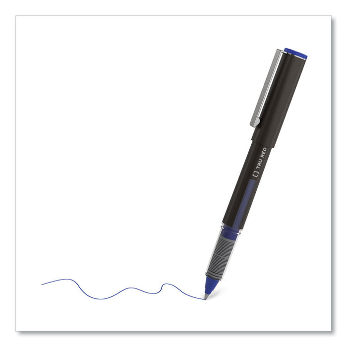 Rollerball Pen, Stick, Fine 0.5 mm, Blue Ink, Black/Blue/Clear Barrel, 3/Pack