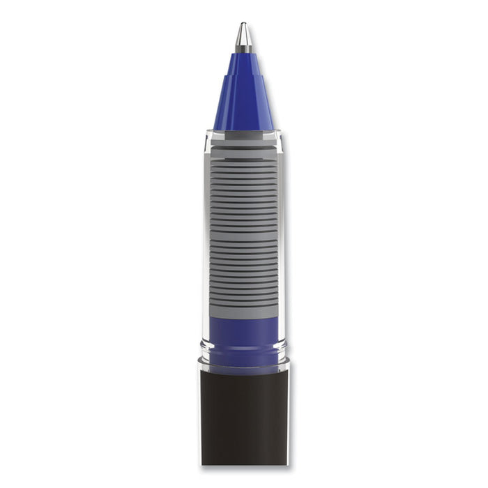 Rollerball Pen, Stick, Fine 0.5 mm, Blue Ink, Black/Blue/Clear Barrel, 3/Pack