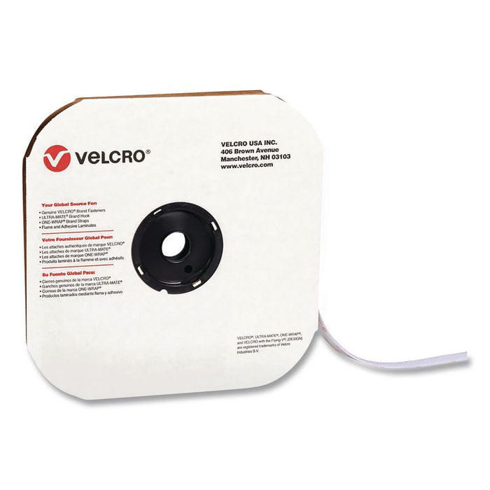 Sticky-Back Fasteners, Loop Side, 0.63" x 75 ft, White