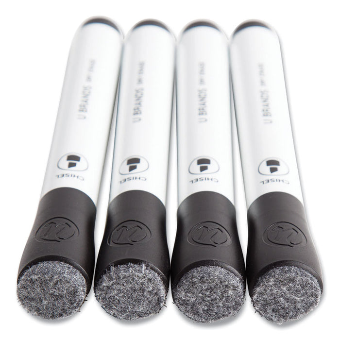 Chisel Tip Low-Odor Dry-Erase Markers with Erasers, Broad Chisel Tip, Black, Dozen