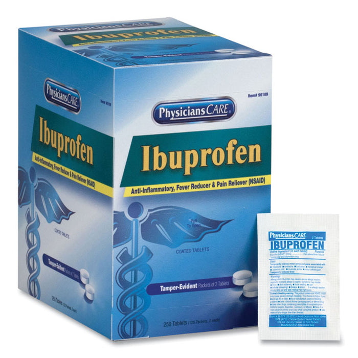 Ibuprofen Pain Reliever Tablets, Two-Pack, 125 Packs/Box