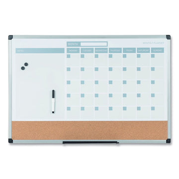 3-in-1 Calendar Planner, Monthly Planning/Scheduling Calendar, 36" x 24", White Surface, Satin Aluminum Frame