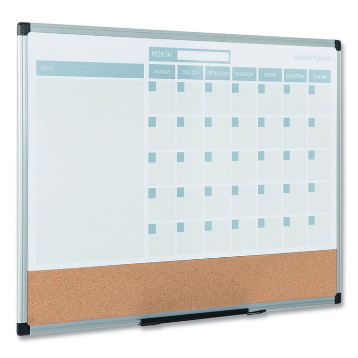 3-in-1 Calendar Planner, Monthly Planning/Scheduling Calendar, 36" x 24", White Surface, Satin Aluminum Frame