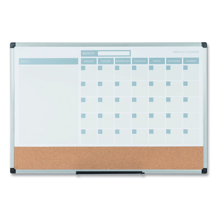 3-in-1 Calendar Planner, Monthly Planning/Scheduling Calendar, 36" x 24", White Surface, Satin Aluminum Frame