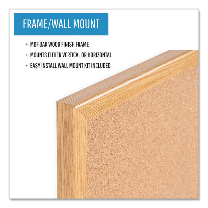 Value Cork Board with Oak Frame, 24" x 36", Brown Surface, Natural Oak Frame