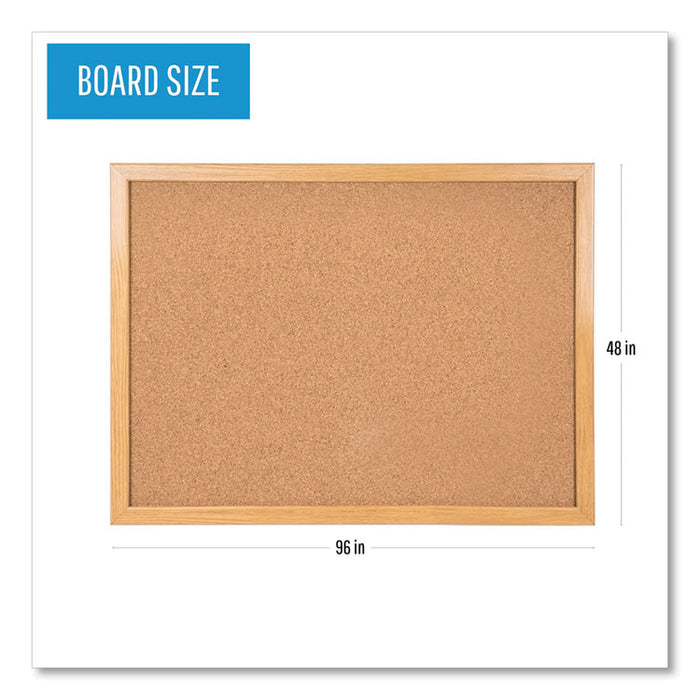 Value Cork Board with Oak Frame, 48" x 96", Tan Surface, Natural Oak Frame