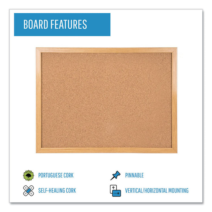 Value Cork Board with Oak Frame, 48" x 96", Tan Surface, Natural Oak Frame